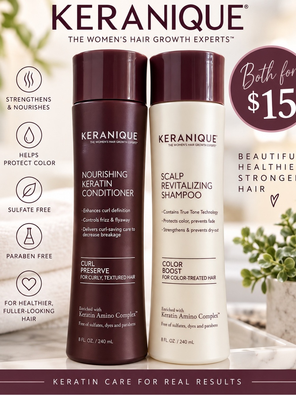 Keranique Nourishing Shampoo and Conditioner Duo Brand New
